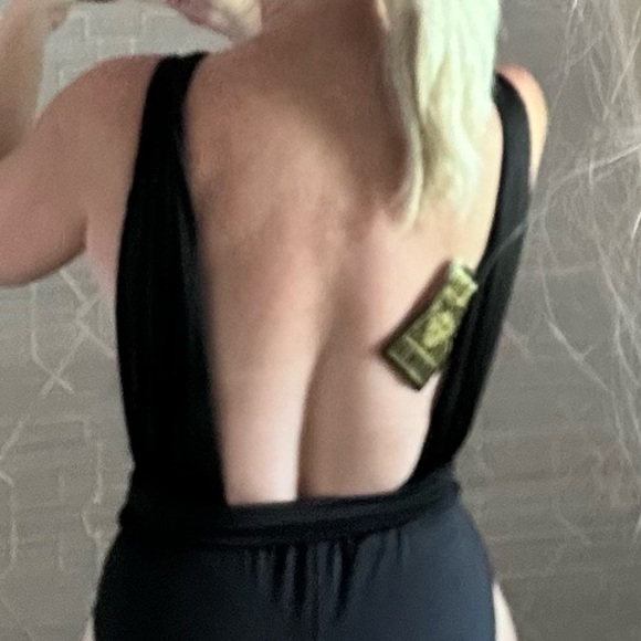 1980s Anne Klein Deep V Plunge Belted Bodysuit Swimsuit Resort Cabana 90s VTG - Picture 2 of 8